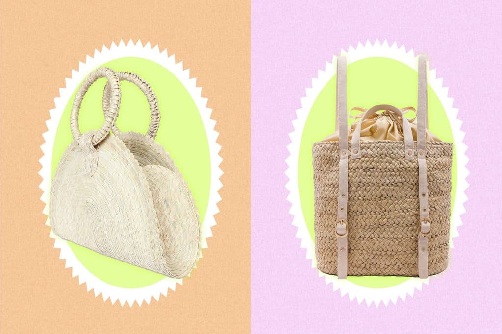 Top Handle Straw Handbag Round Rattan Bag Woven Bag Basket 