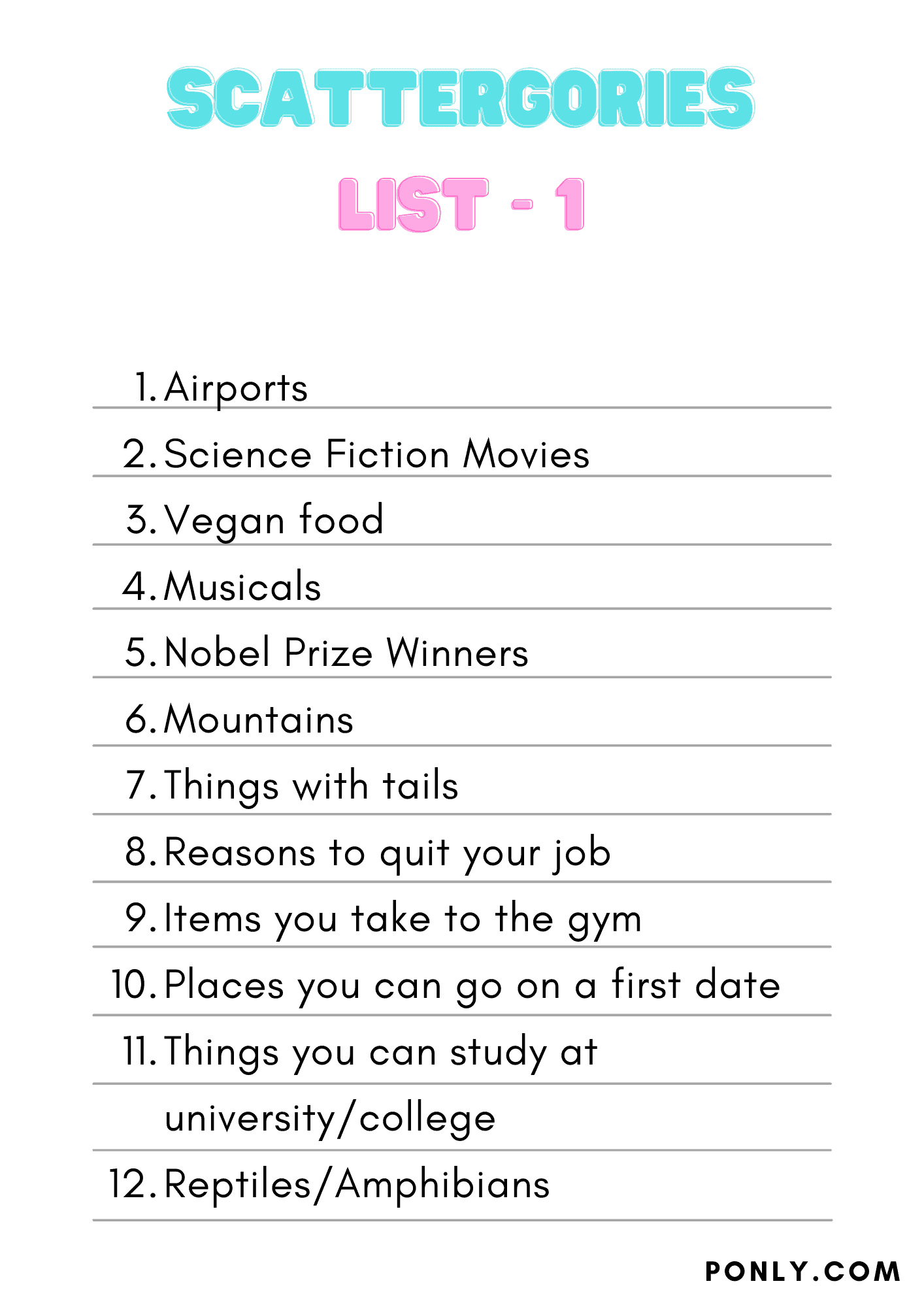 Printable Scattergories Lists Scattergories Lists 43 OFF
